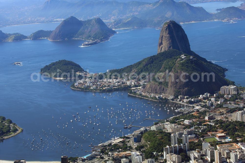 Rio de Janeiro from the bird's eye view: Rock and mountain landscape Monumento Natural Dos Morros Do Pao De AcA?car e Da Urca in Rio de Janeiro in Brazil