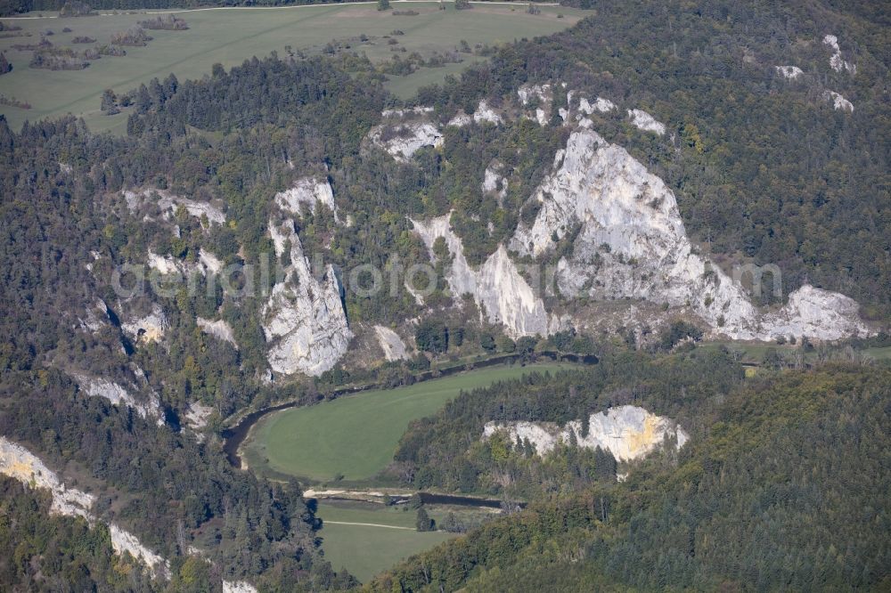 Aerial image Buchheim - Rock and mountain landscape on nature park Obere Donau in Buchheim in the state Baden-Wurttemberg, Germany