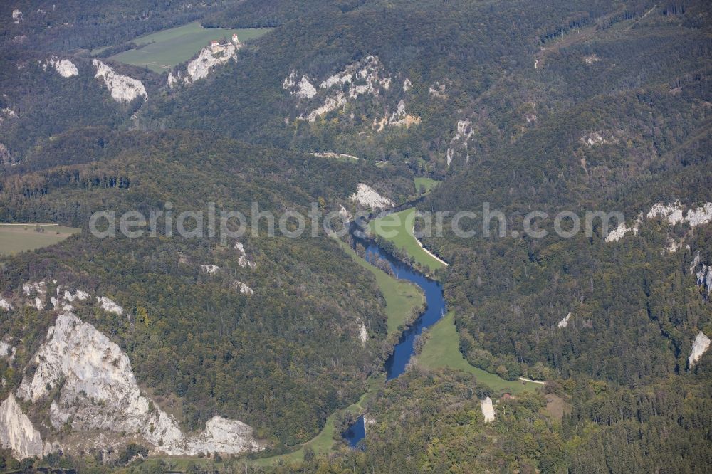 Buchheim from above - Rock and mountain landscape on nature park Obere Donau in Buchheim in the state Baden-Wurttemberg, Germany