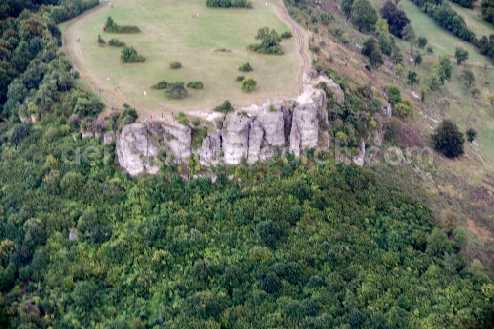 Bad Staffelstein from above - Rock and mountain landscape Staffelberg in Bad Staffelstein in the state Bavaria