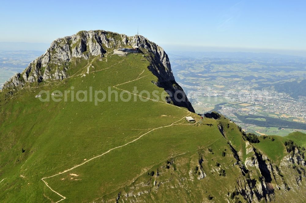 Oberstocken from the bird's eye view: Rock Solid and mountains of Stockhorn as the highest peak in the Stockhornkette in Oberstocken in Switzerland