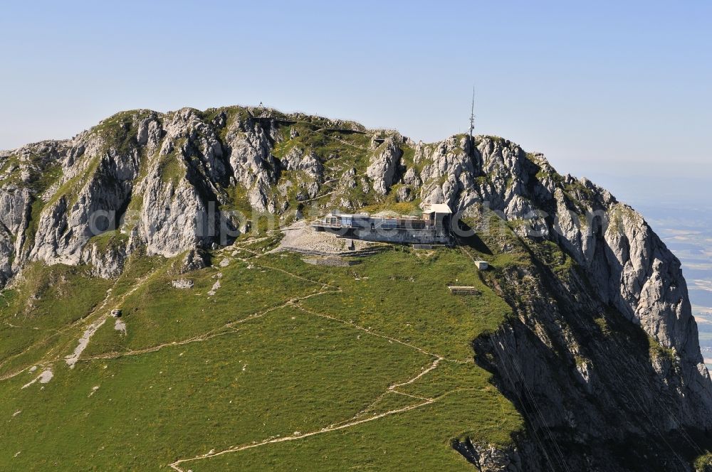 Aerial image Oberstocken - Rock Solid and mountains of Stockhorn as the highest peak in the Stockhornkette in Oberstocken in Switzerland