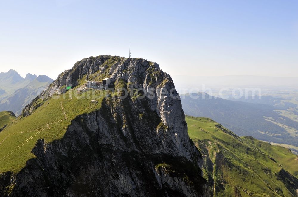 Oberstocken from the bird's eye view: Rock Solid and mountains of Stockhorn as the highest peak in the Stockhornkette in Oberstocken in Switzerland