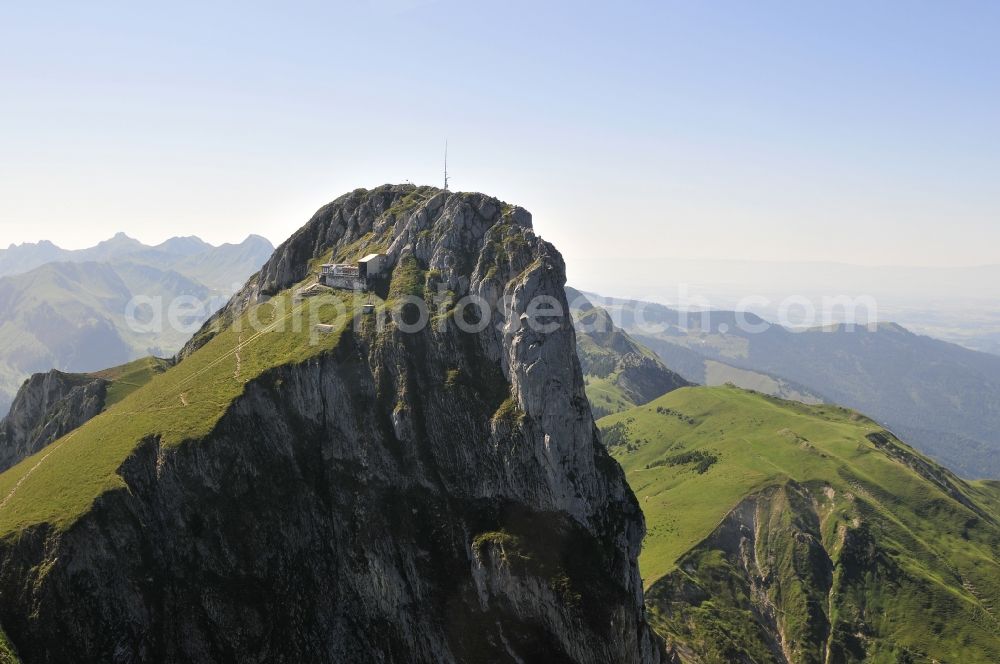 Aerial image Oberstocken - Rock Solid and mountains of Stockhorn as the highest peak in the Stockhornkette in Oberstocken in Switzerland