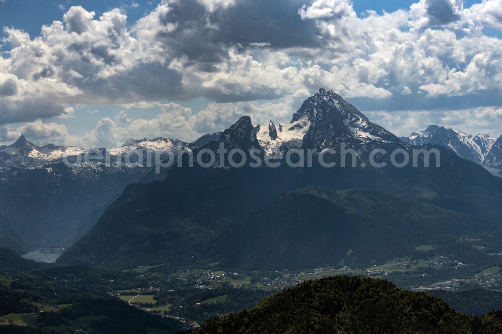 Aerial image Ramsau bei Berchtesgaden - Rock and mountain landscape of Watrzmann in Ramsau bei Berchtesgaden in the state Bavaria, Germany