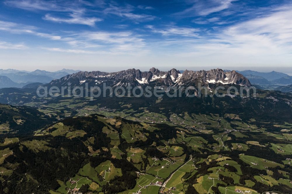 Aerial image Ellmau - Rock and mountain landscape Wilden Kaiser in Ellmau in Tirol, Austria