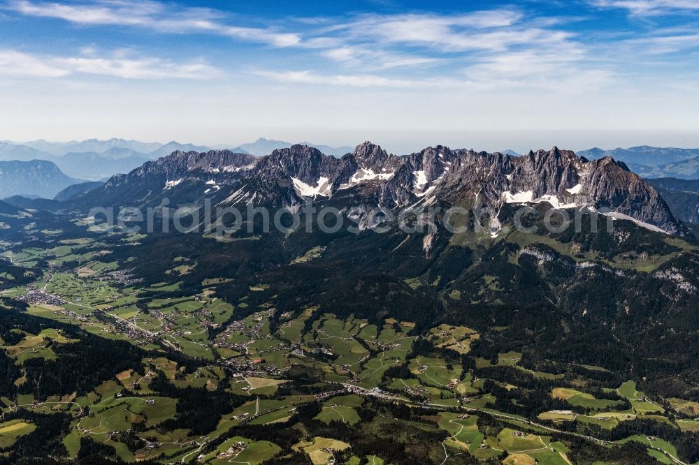 Aerial image Ellmau - Rock and mountain landscape Wilden Kaiser in Ellmau in Tirol, Austria