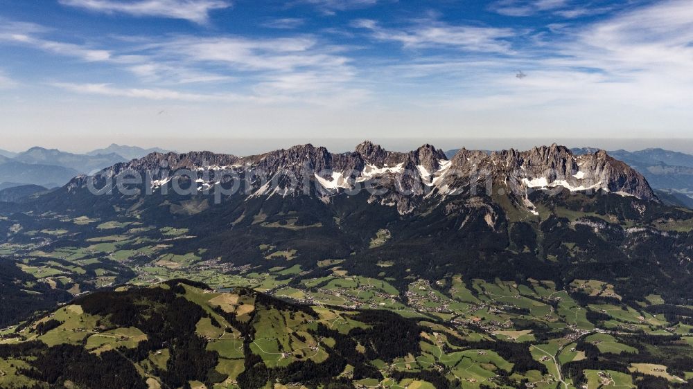 Aerial image Ellmau - Rock and mountain landscape Wilder Kaiser in Ellmau in Tirol, Austria