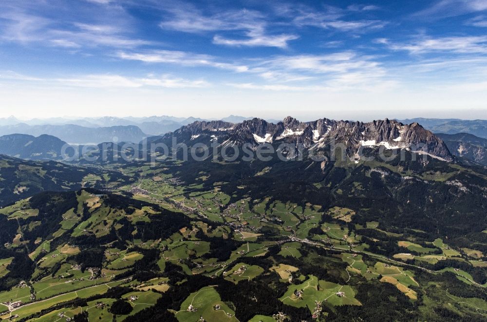 Ellmau from the bird's eye view: Rock and mountain landscape Wilder Kaiser in Ellmau in Tirol, Austria