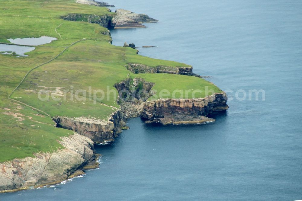 Aerial image Lerwick - Mainland cliffs and coastline of Shetland Islands of Scotland in the North Sea near Lerwick