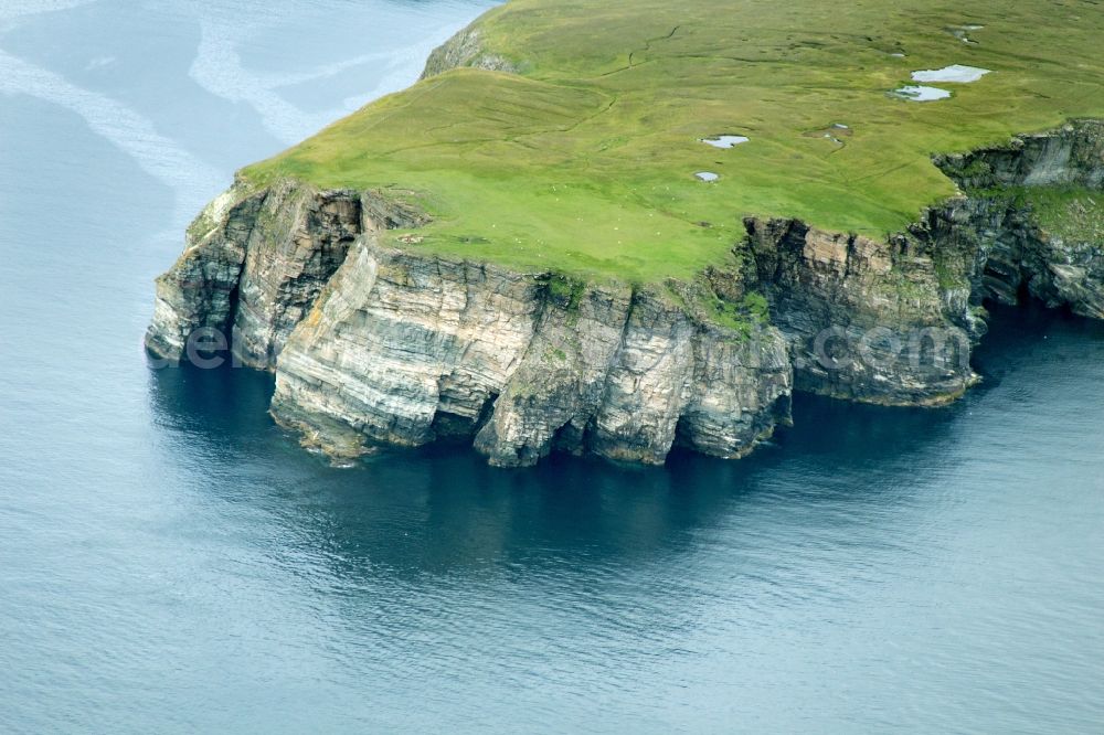 Lerwick from the bird's eye view: Mainland cliffs and coastline of Shetland Islands of Scotland in the North Sea near Lerwick