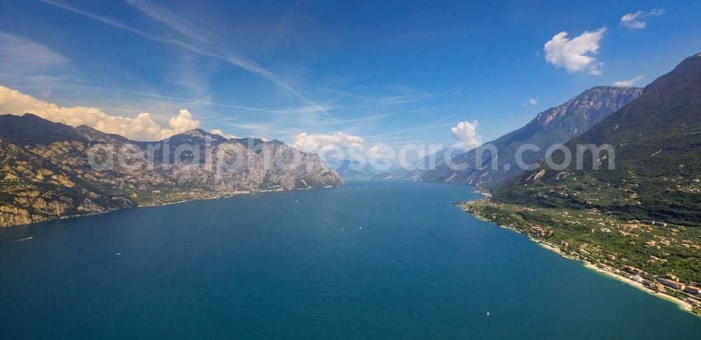 Aerial image Malcesine - Rock Coastline on the cliffs at the Lake Garda in Malcesine, Italy