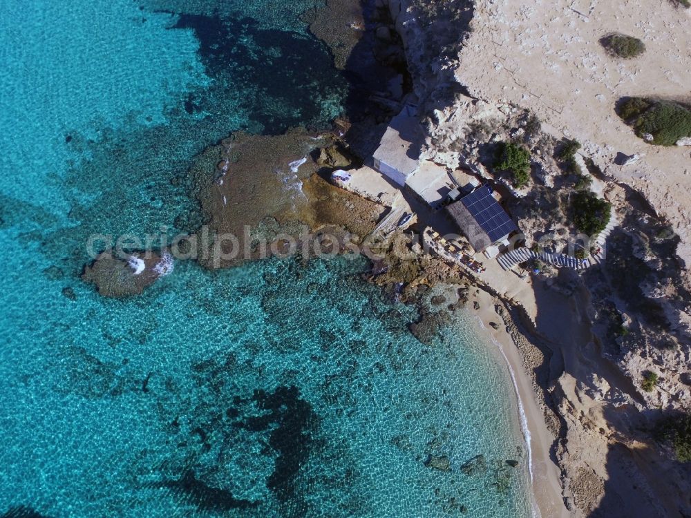 Sant Josep de sa Talaia from above - Rock Coastline on the cliffs des Balearenmeeres in Sant Josep de sa Talaia in Balearische Insel Mallorca, Spain