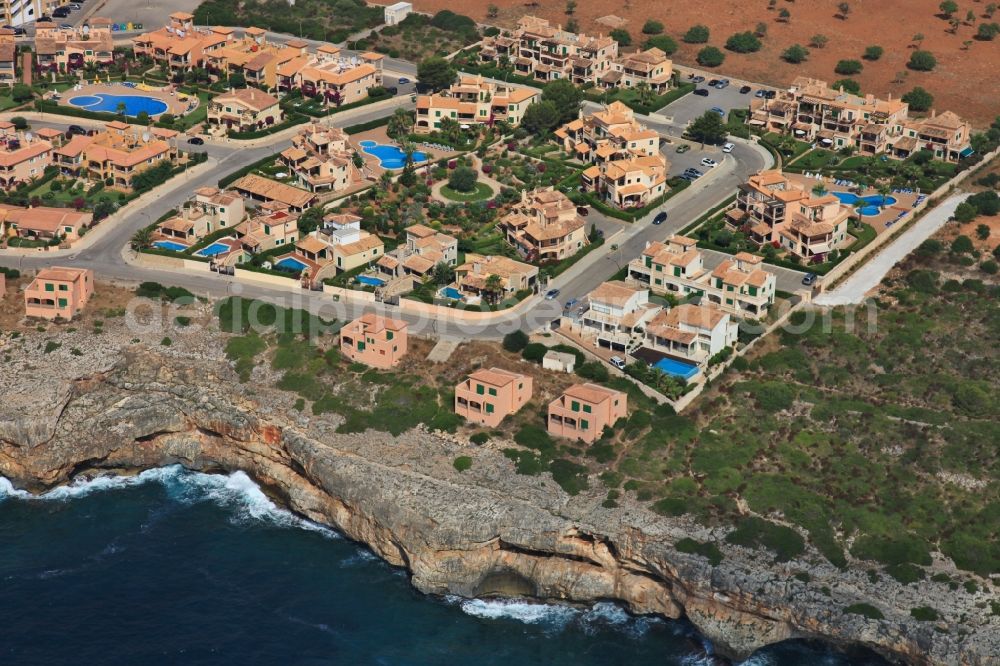 Aerial image Cala Magrana - Rock Coastline on the cliffs at Porto Christo in Mallorca Cala Magrana in Balearic Islands, Spain