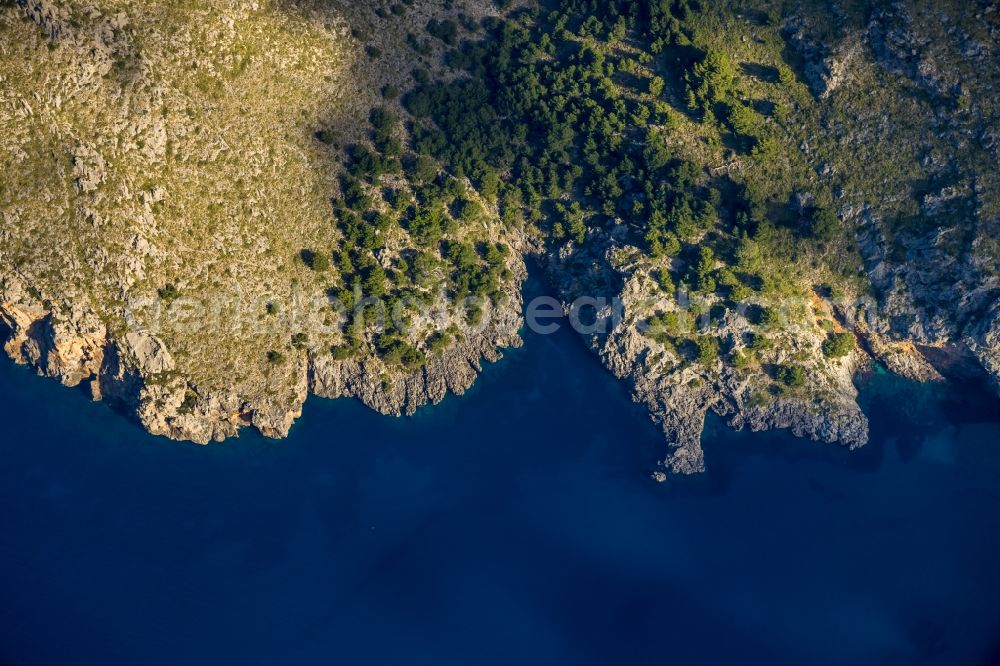 Aerial photograph Escorca - Rock Coastline on the cliffs in Escorca in Balearic island of Mallorca, Spain