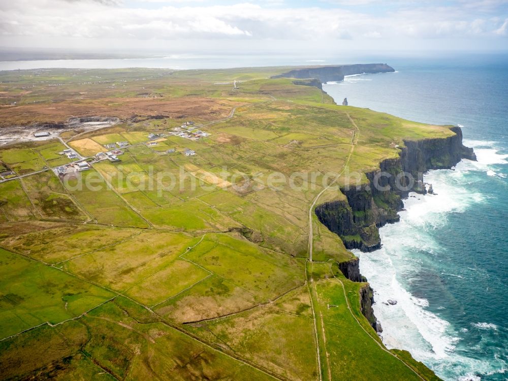 Aerial image Moher - Rock Coastline on the cliffs Klippen von Moher in Moher in Clare, Ireland