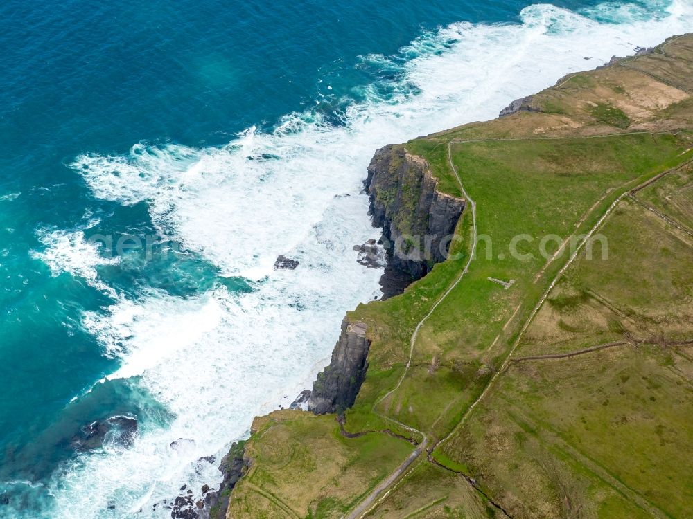 Aerial image Moher - Rock Coastline on the cliffs Klippen von Moher in Moher in Clare, Ireland