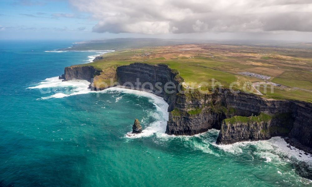 Aerial image Moher - Rock Coastline on the cliffs Klippen von Moher in Moher in Clare, Ireland