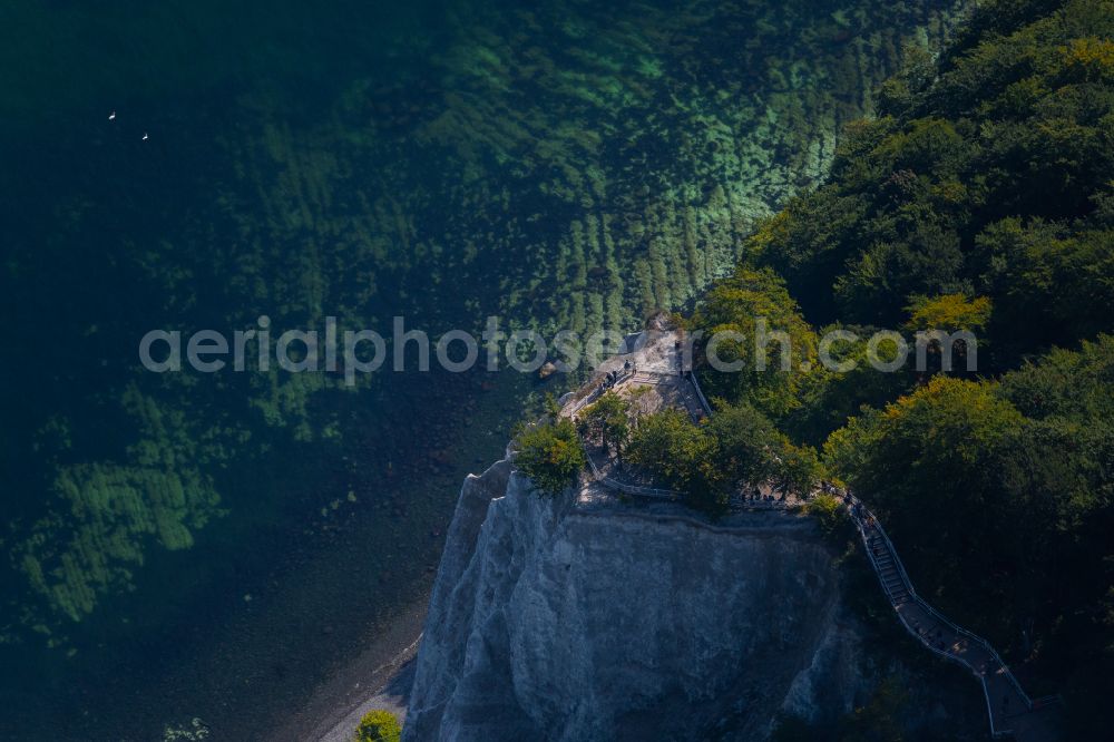 Aerial photograph Lohme - Rock Coastline on the cliffs - Kreidefelsen Koenigstuhl - in Lohme in the state Mecklenburg - Western Pomerania, Germany