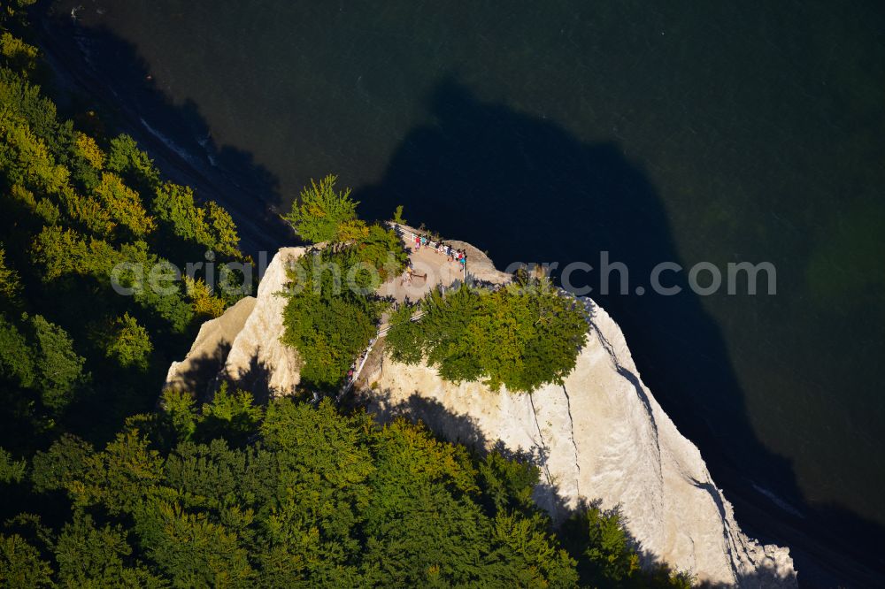 Aerial photograph Lohme - Rock Coastline on the cliffs - Kreidefelsen Koenigstuhl - in Lohme in the state Mecklenburg - Western Pomerania, Germany