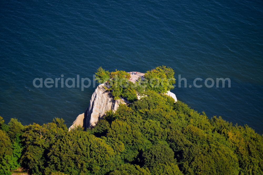 Aerial image Lohme - Rock Coastline on the cliffs - Kreidefelsen Koenigstuhl - in Lohme in the state Mecklenburg - Western Pomerania, Germany