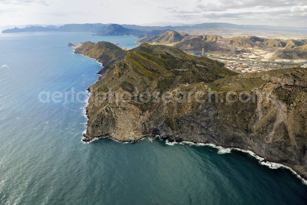 Atamaria from the bird's eye view: Rock Coastline on the cliffs of mediteran sea in Atamaria in Region of Murcia, Spain