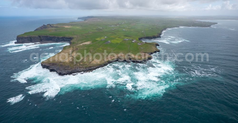 Aerial image Clare - Rock Coastline on the cliffs North Atlantic Ocean in Clare, Ireland