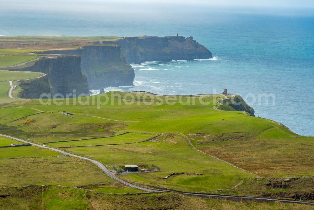 Aerial photograph Cliffs of Moher - Rock Coastline on the cliffs North Atlantic Ocean in Cliffs of Moher in Clare, Ireland