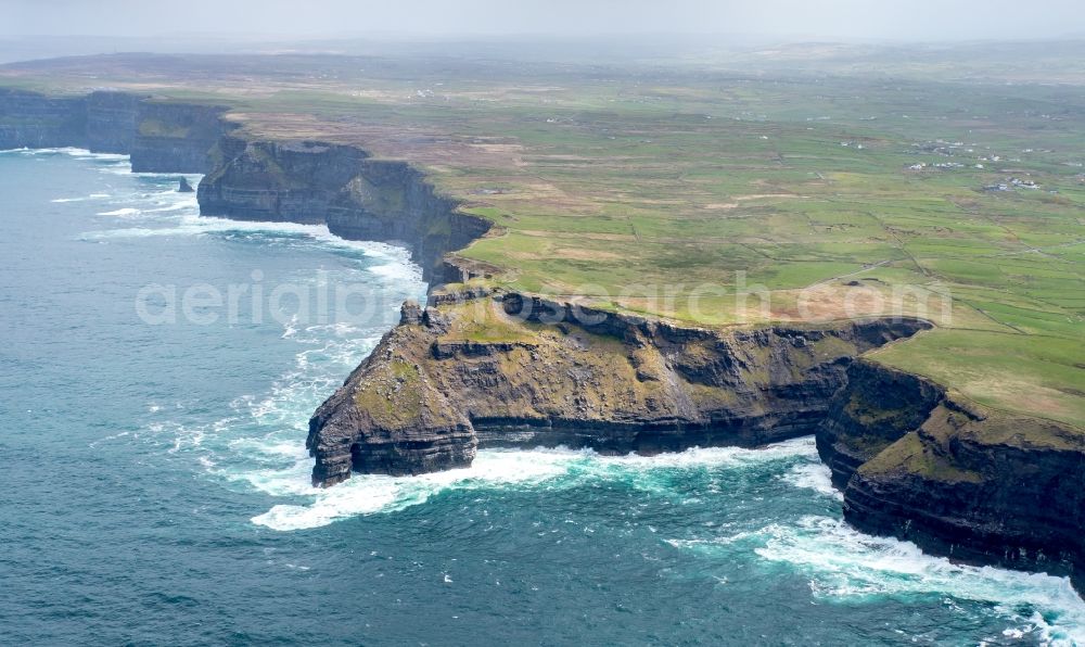 Aerial photograph Raha - Rock Coastline on the cliffs North Atlantic Ocean in Cliffs of Moher in Clare, Ireland