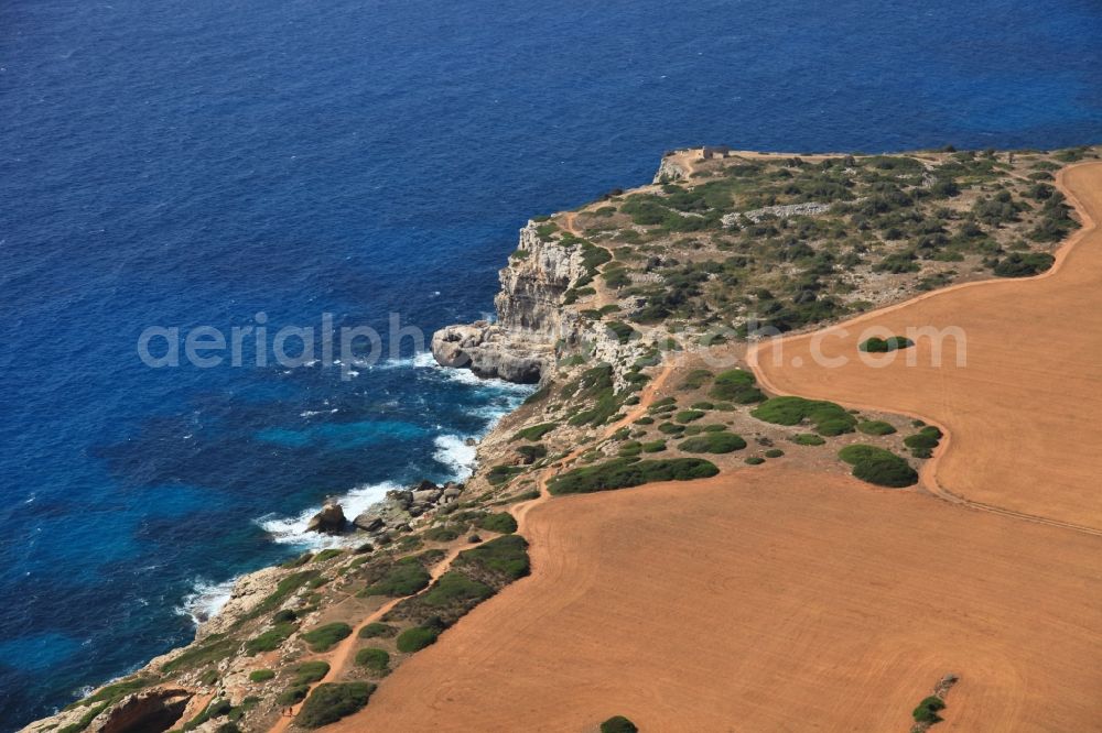 Aerial photograph Santanyí - Rock on the cliffs at the Mediterranean Sea at Santanyi in Mallorca in Balearic Islands, Spain