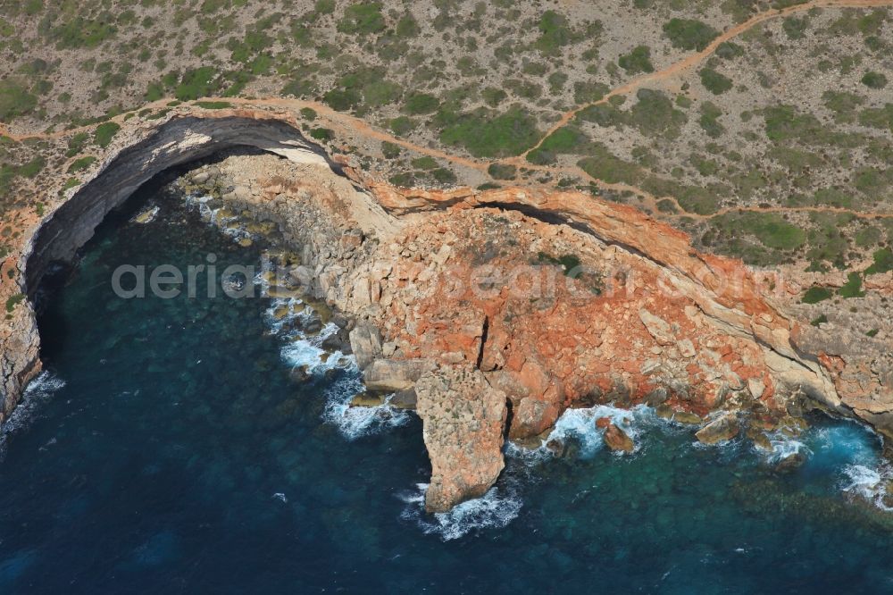 Santanyí from the bird's eye view: Rock on the cliffs at the Mediterranean Sea at Santanyi in Mallorca in Balearic Islands, Spain