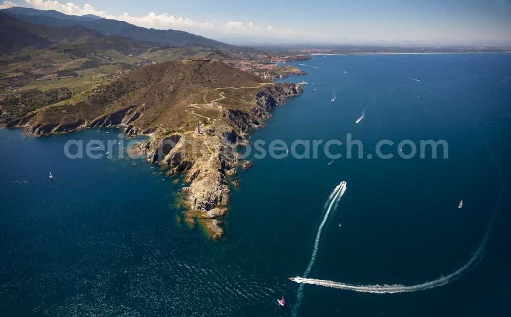 Port-Vendres from above - Crags Bear Cap with lighthouse on the Mediterranean coast in Port-Vendres in the province of Languedoc-Roussillon in France