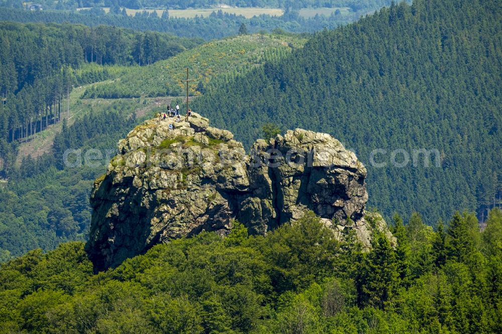 Olsberg from the bird's eye view: Rock formation Bruchhauser stones near Brilon in the state of North Rhine-Westphalia. The known archaeological site is located in a conservation area of the Rothaargebirge