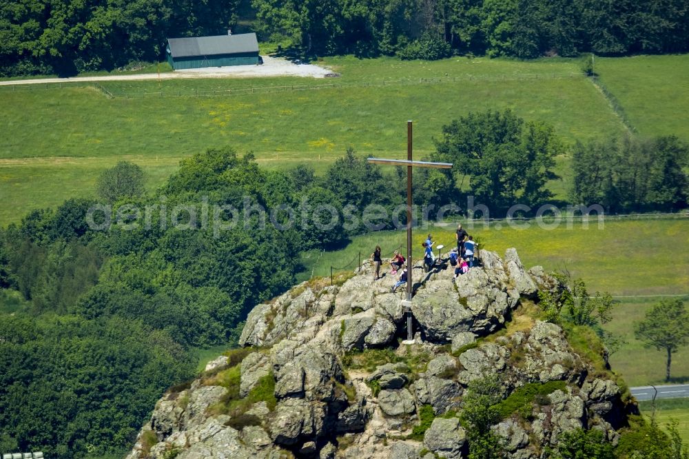 Olsberg from the bird's eye view: Rock formation Bruchhauser stones near Brilon in the state of North Rhine-Westphalia. The known archaeological site is located in a conservation area of the Rothaargebirge