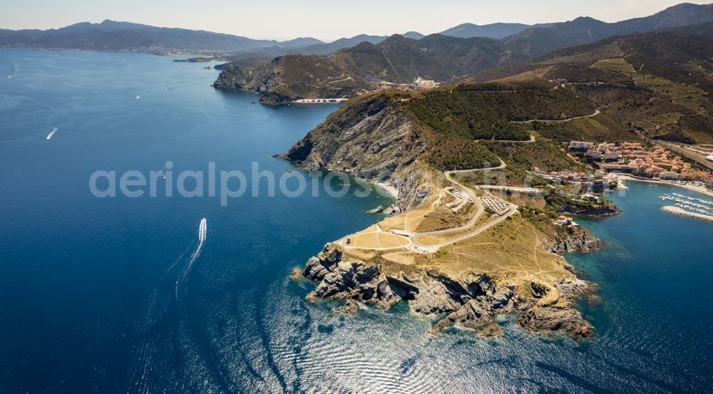 Cerbère from the bird's eye view: Rocky cliff on the Mediterranean coast in the course Cerbere in France