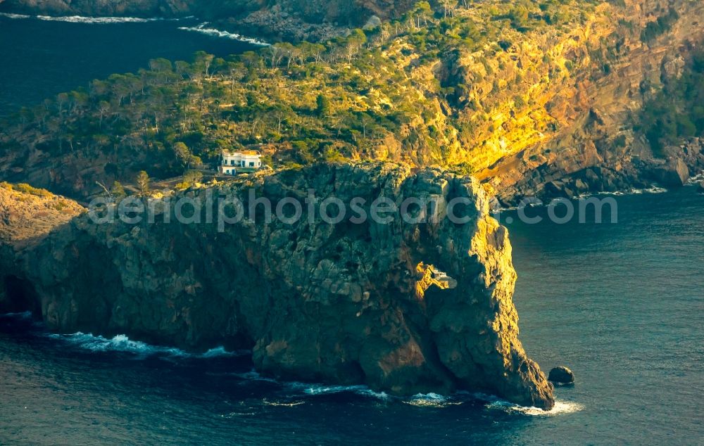 Aerial image Deia - Plateau in the water Balearic Sea in Deia in Balearic Islands, Spain