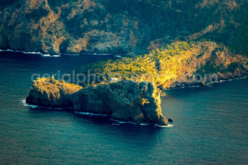 Aerial photograph Deia - Plateau in the water Balearic Sea in Deia in Balearic Islands, Spain