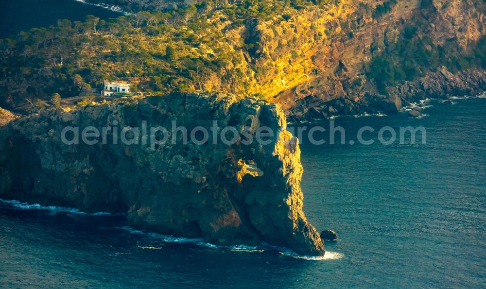 Aerial photograph Deia - Plateau in the water Balearic Sea in Deia in Balearic Islands, Spain