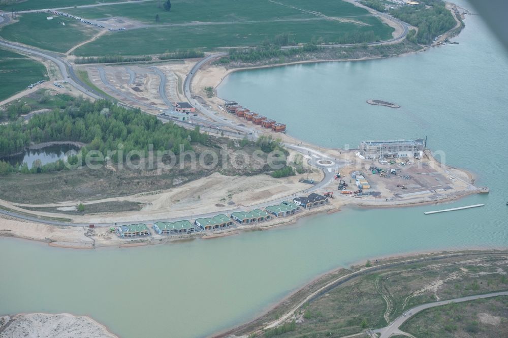 Großpösna from above - View holiday village Lagovida at the Magdeborn peninsula at the land restoration area Neuseenland Stoermthaler See