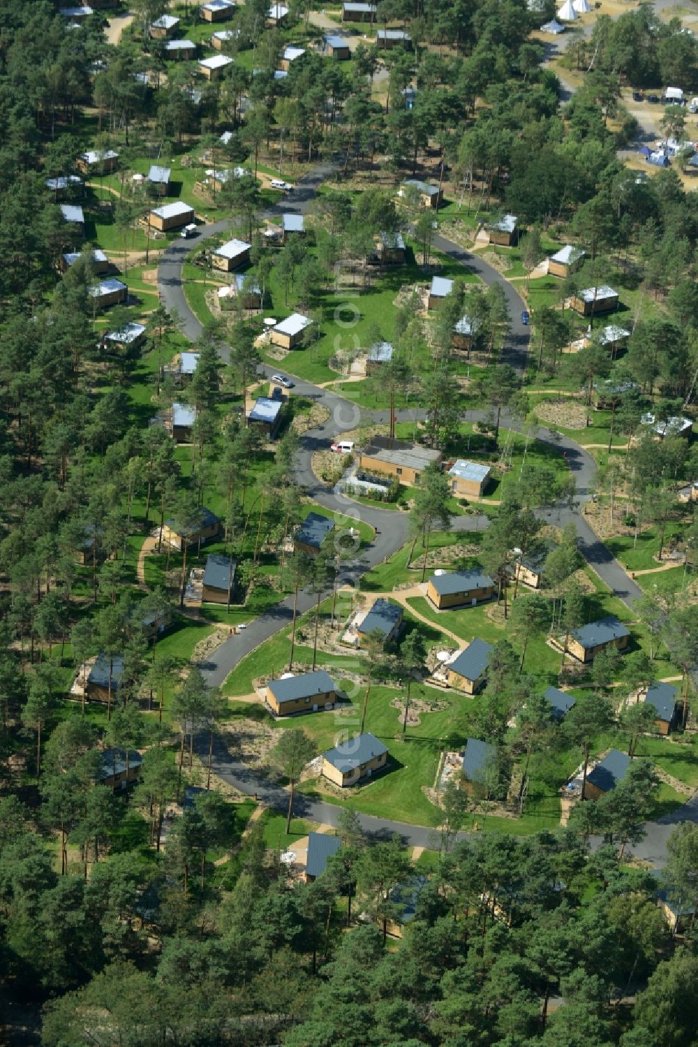 Krausnick from the bird's eye view: View on various mobile homes on the Tropical Islands area in Krausnick in the state Brandenburg