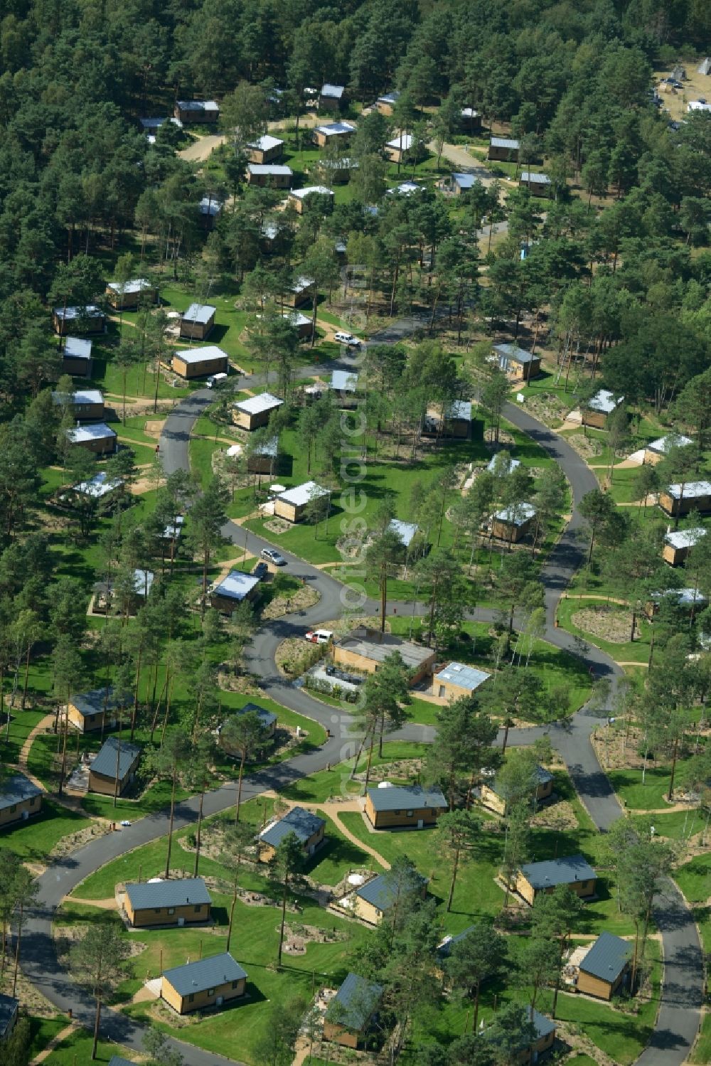 Aerial image Krausnick - View on various mobile homes on the Tropical Islands area in Krausnick in the state Brandenburg