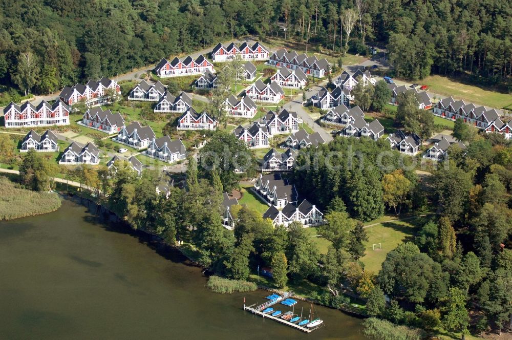 Bad Saarow from above - Holiday house plant of the park Ferienpark Schlosspark Bad Saarow in Bad Saarow in the state Brandenburg, Germany