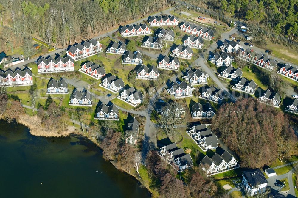 Aerial photograph Bad Saarow - Holiday house plant of the park Ferienpark Schlosspark Bad Saarow in Bad Saarow in the state Brandenburg, Germany