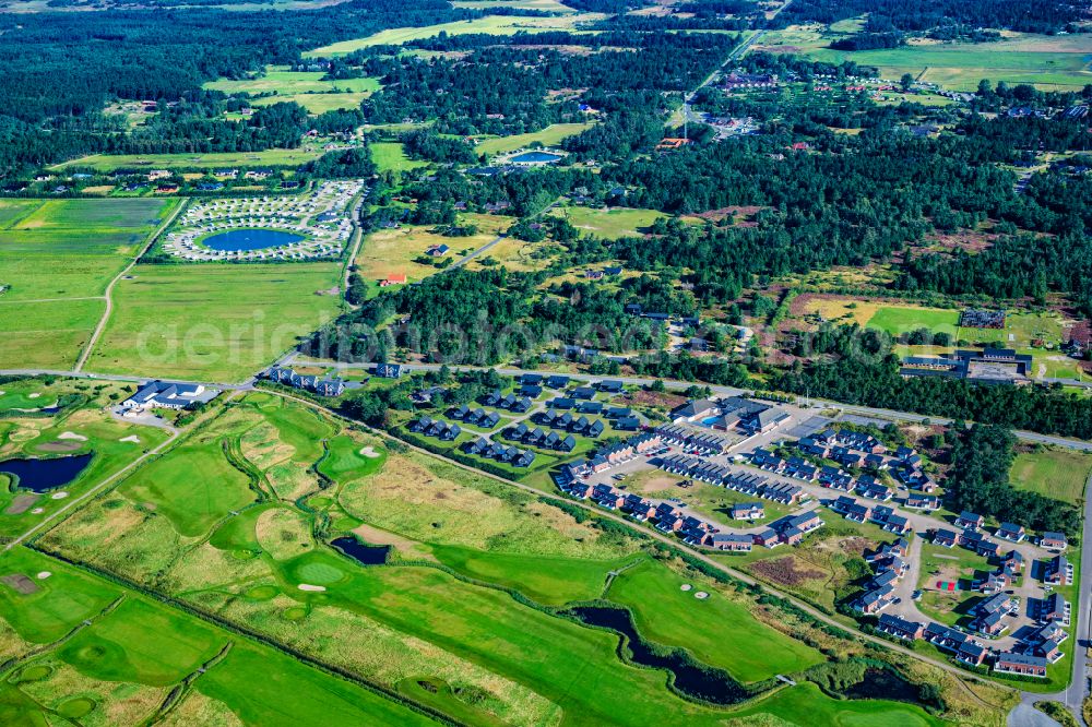 Aerial image Römö - Holiday house plant of the park Feriencenter Havneby on street Vestergade in Roemoe at the island Roemoe in Syddanmark, Denmark