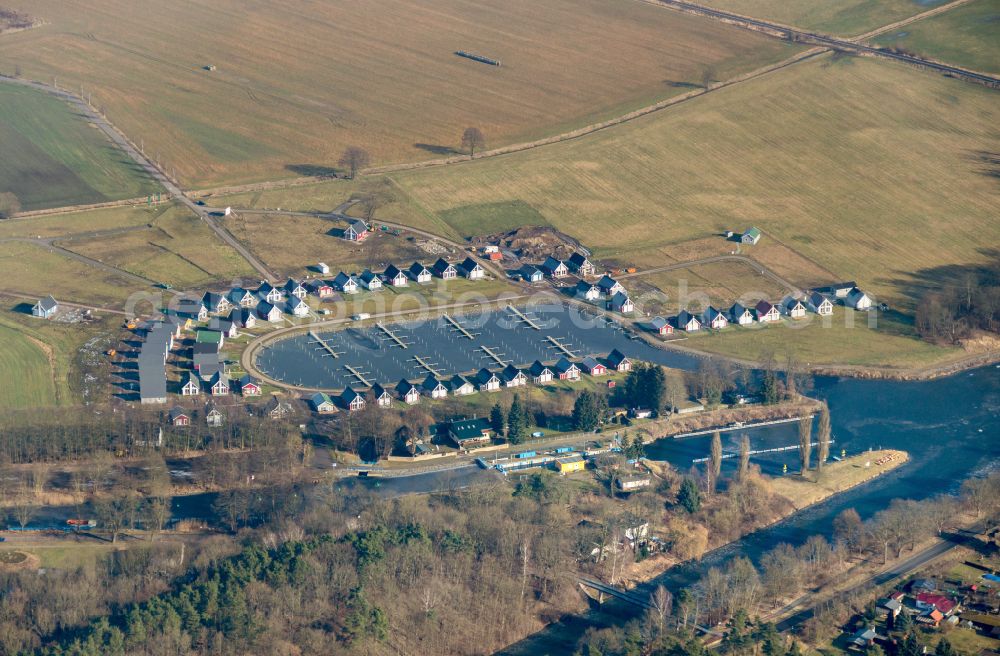 Zerpenschleuse from above - Holiday house plant of the park Hafendorf Zerpenschleuse in Zerpenschleuse in the state Brandenburg, Germany