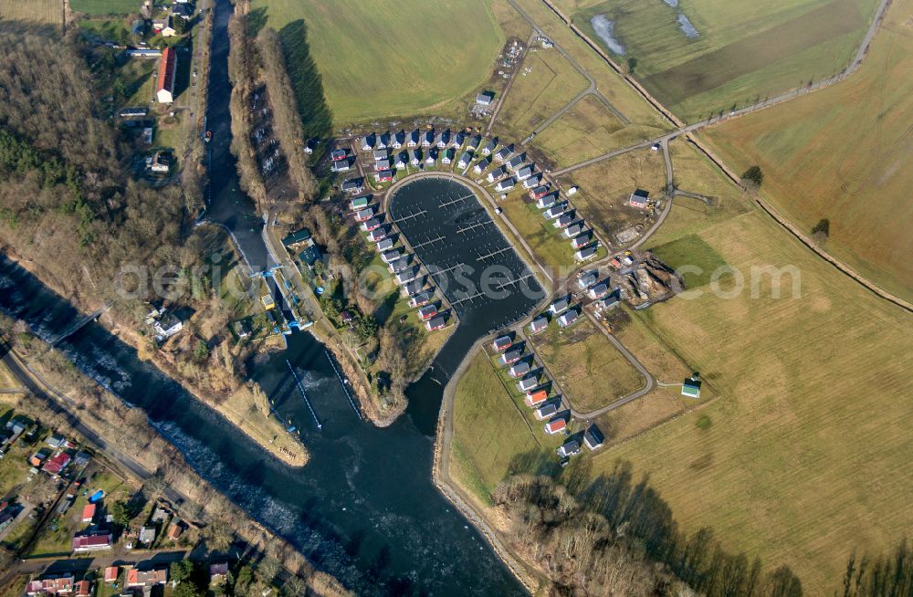 Zerpenschleuse from above - Holiday house plant of the park Hafendorf Zerpenschleuse in Zerpenschleuse in the state Brandenburg, Germany