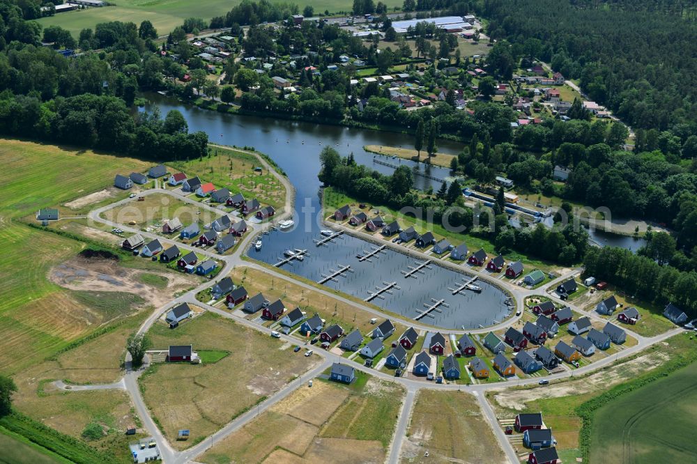 Zerpenschleuse from above - Holiday house plant of the park Hafendorf Zerpenschleuse in Zerpenschleuse in the state Brandenburg, Germany