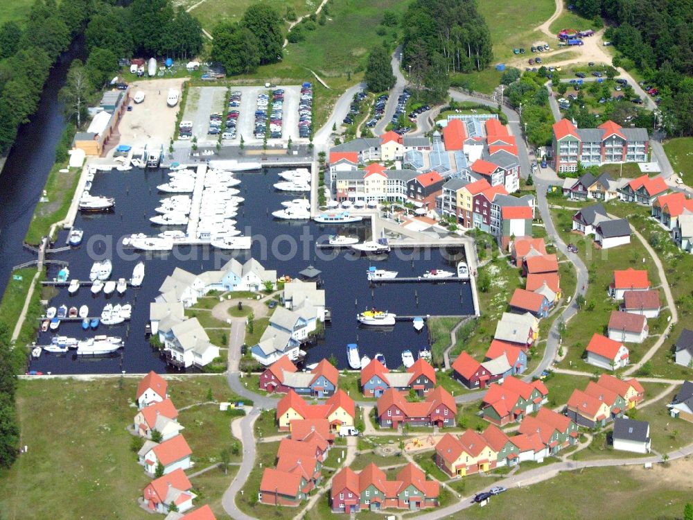 Kleinzerlang from above - Holiday house plant of the park Marina Wolfsbruch in Kleinzerlang in the state Brandenburg, Germany