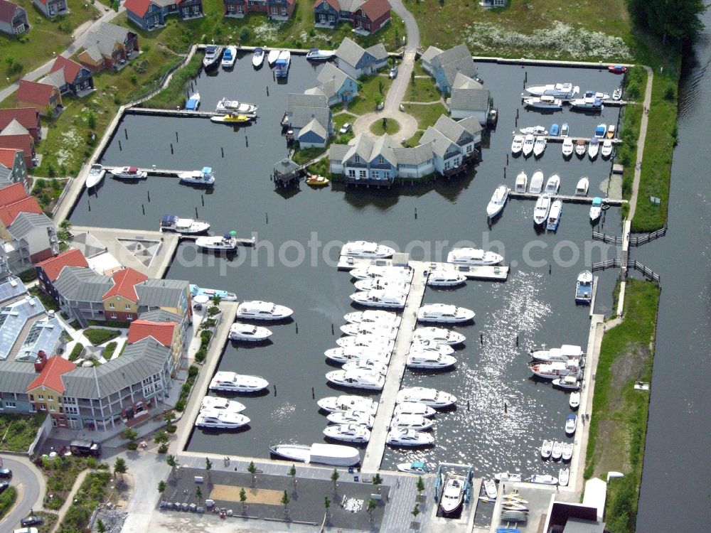 Kleinzerlang from above - Holiday house plant of the park Marina Wolfsbruch in Kleinzerlang in the state Brandenburg, Germany