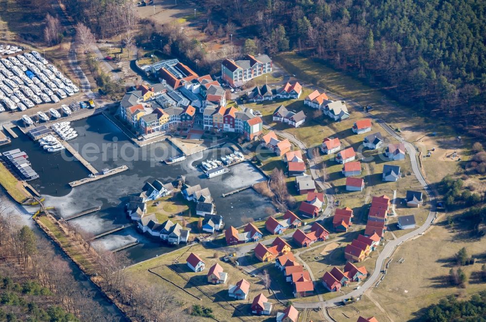 Aerial image Kleinzerlang - Holiday house plant of the park Marina Wolfsbruch in Kleinzerlang in the state Brandenburg, Germany